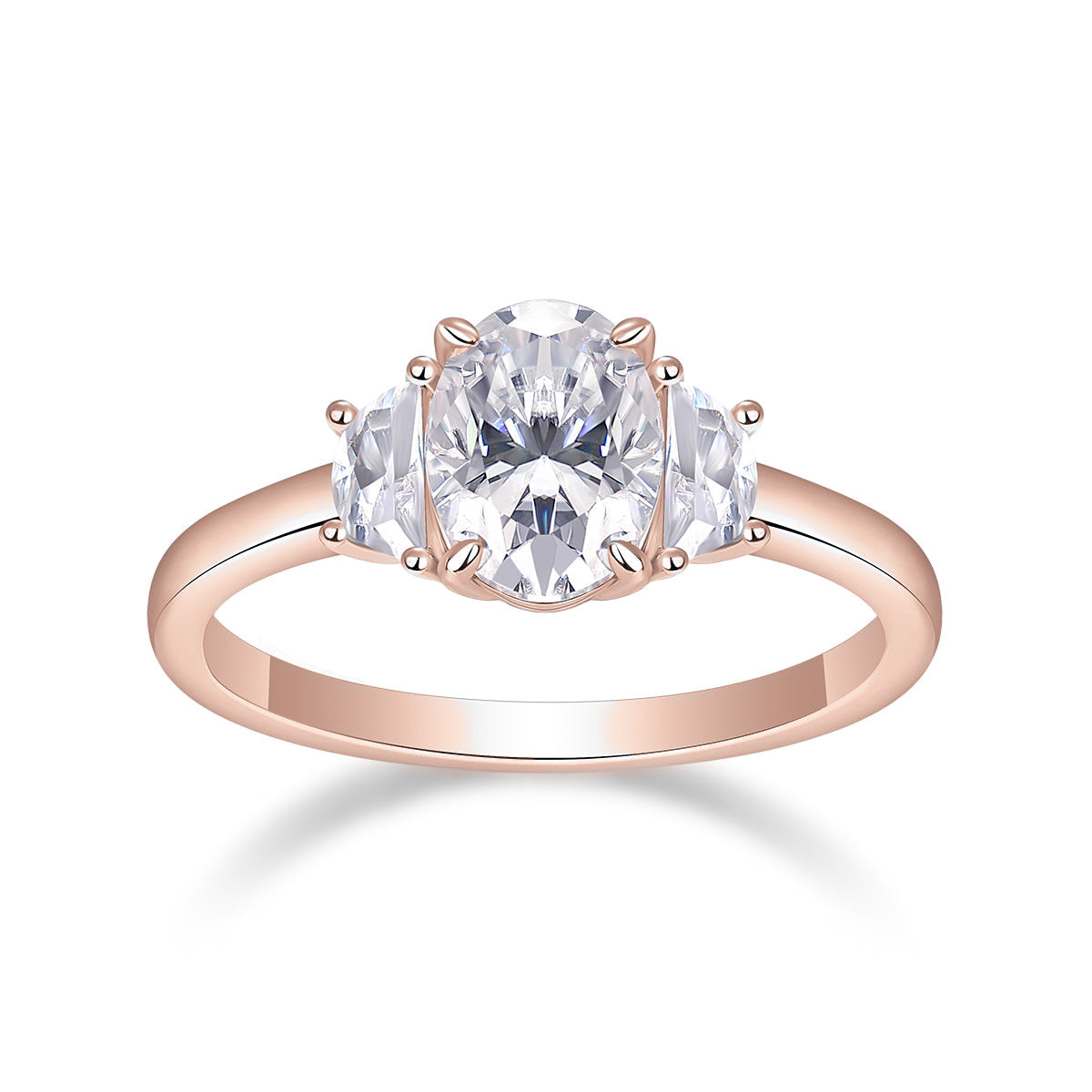 Lucy Oval Moissanite Three Stone Engagement Ring, front view