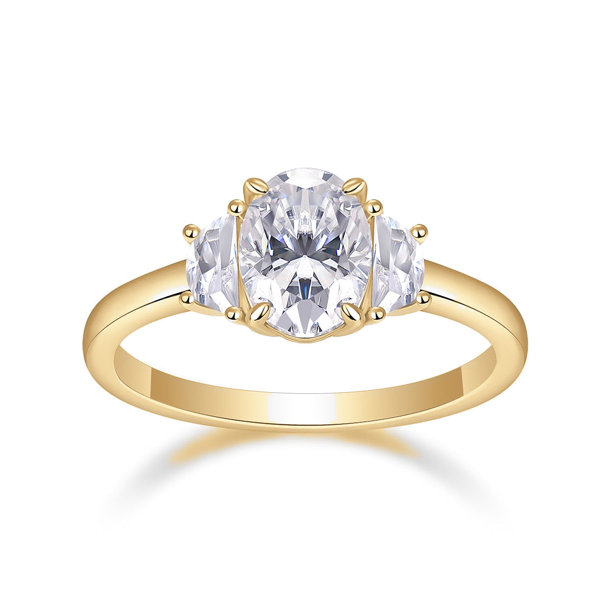 Lucy Oval Moissanite Three Stone Engagement Ring, front view