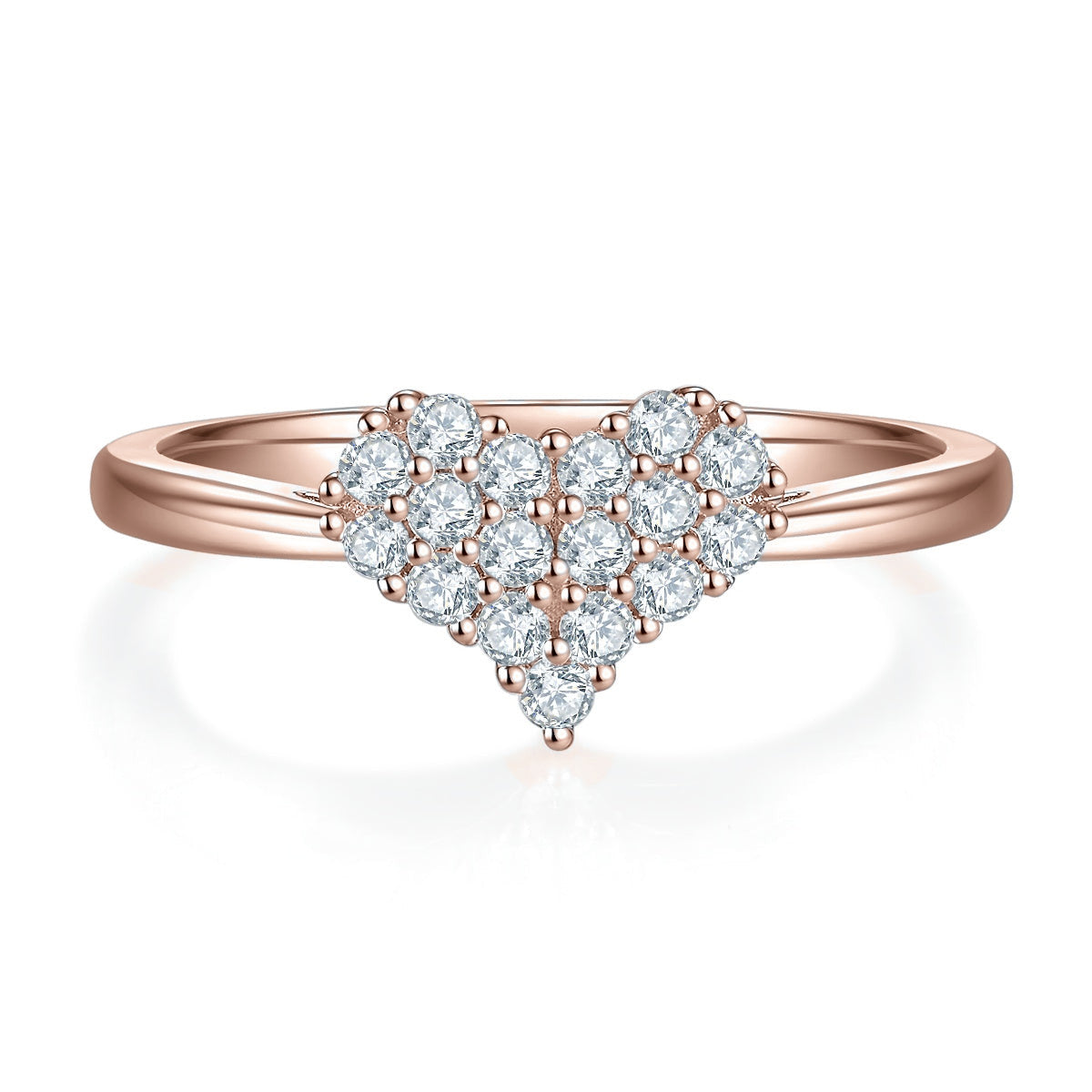 Lulu Moissanite Pavé Heart Ring in 18K rose gold plating, front view