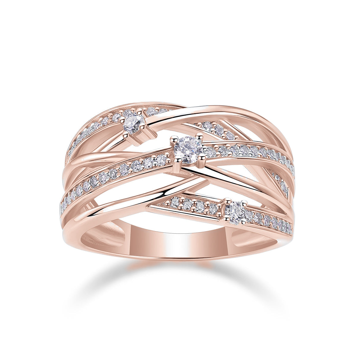 Lyra Moissanite Pavé Multi Row Crossover Ring, front view