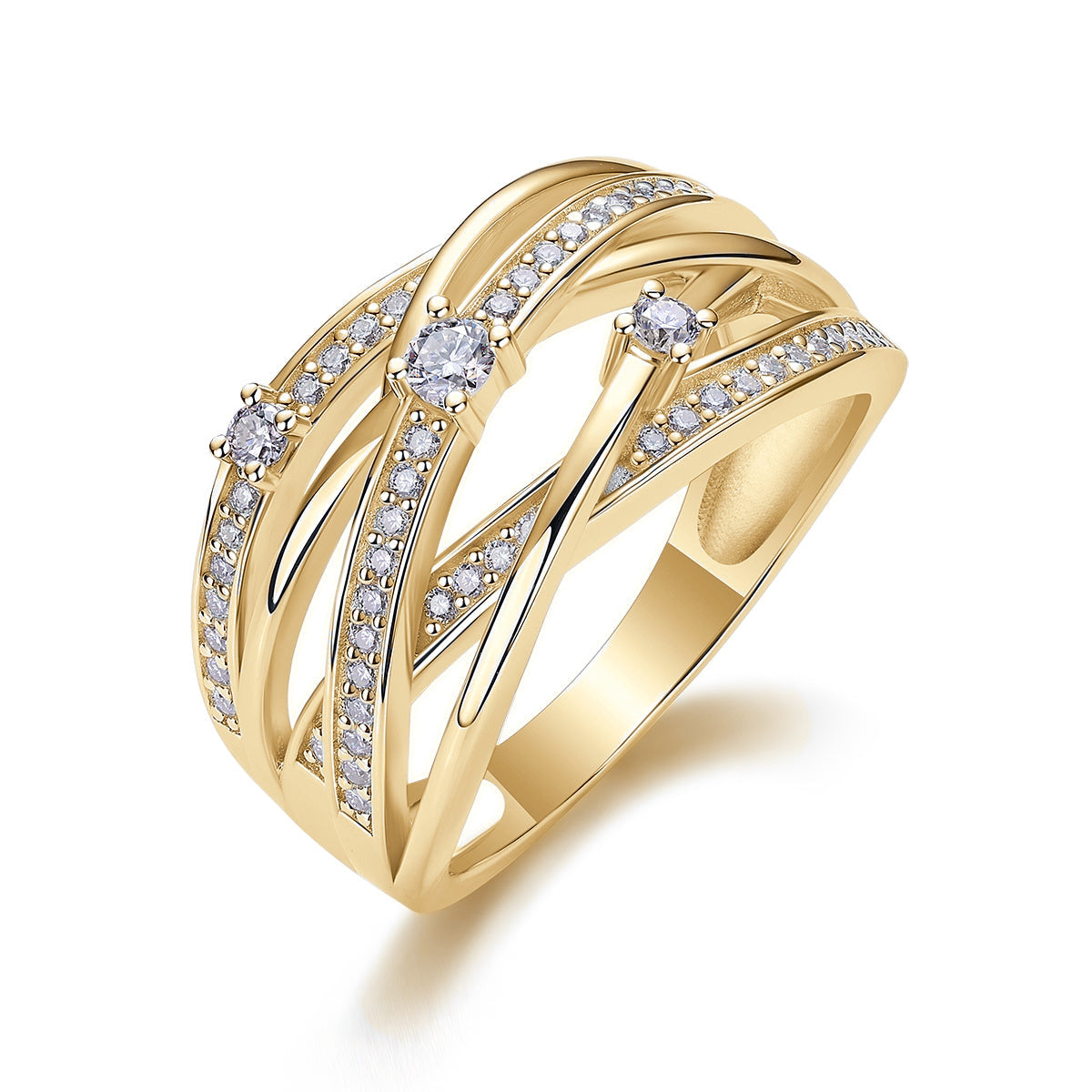 Lyra Moissanite Pavé Multi Row Crossover Ring in 18K yellow gold plating
