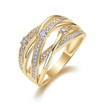 Lyra Moissanite Pavé Multi Row Crossover Ring in 18K yellow gold plating