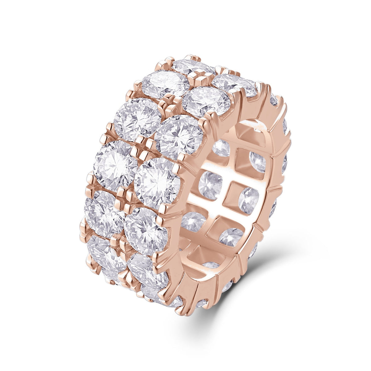 Mabel Round Moissanite Wide Double Row Eternity Band in 18K rose gold plating