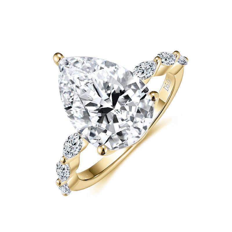 Madeline Pear Moissanite Solitaire Engagement Ring in 18K yellow gold plating, front view