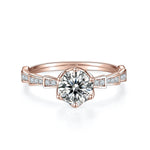 Mae Round Moissanite Art Deco Solitaire Engagement Ring in 18K rose gold plating, front view