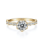 Mae Round Moissanite Art Deco Solitaire Engagement Ring in 18K yellow gold plating, front view
