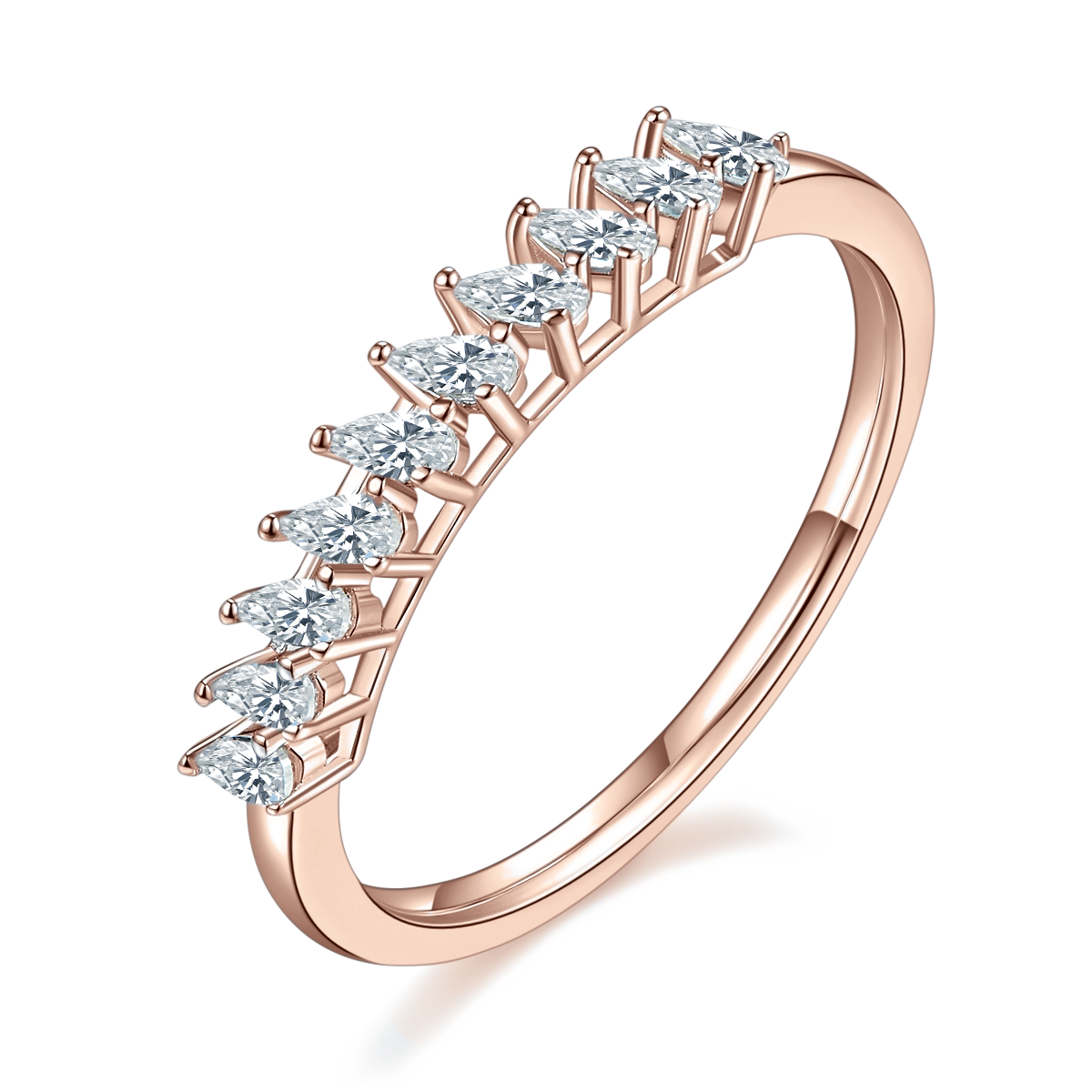 Maeve Pear Moissanite Half Eternity Band in 18K rose gold plating