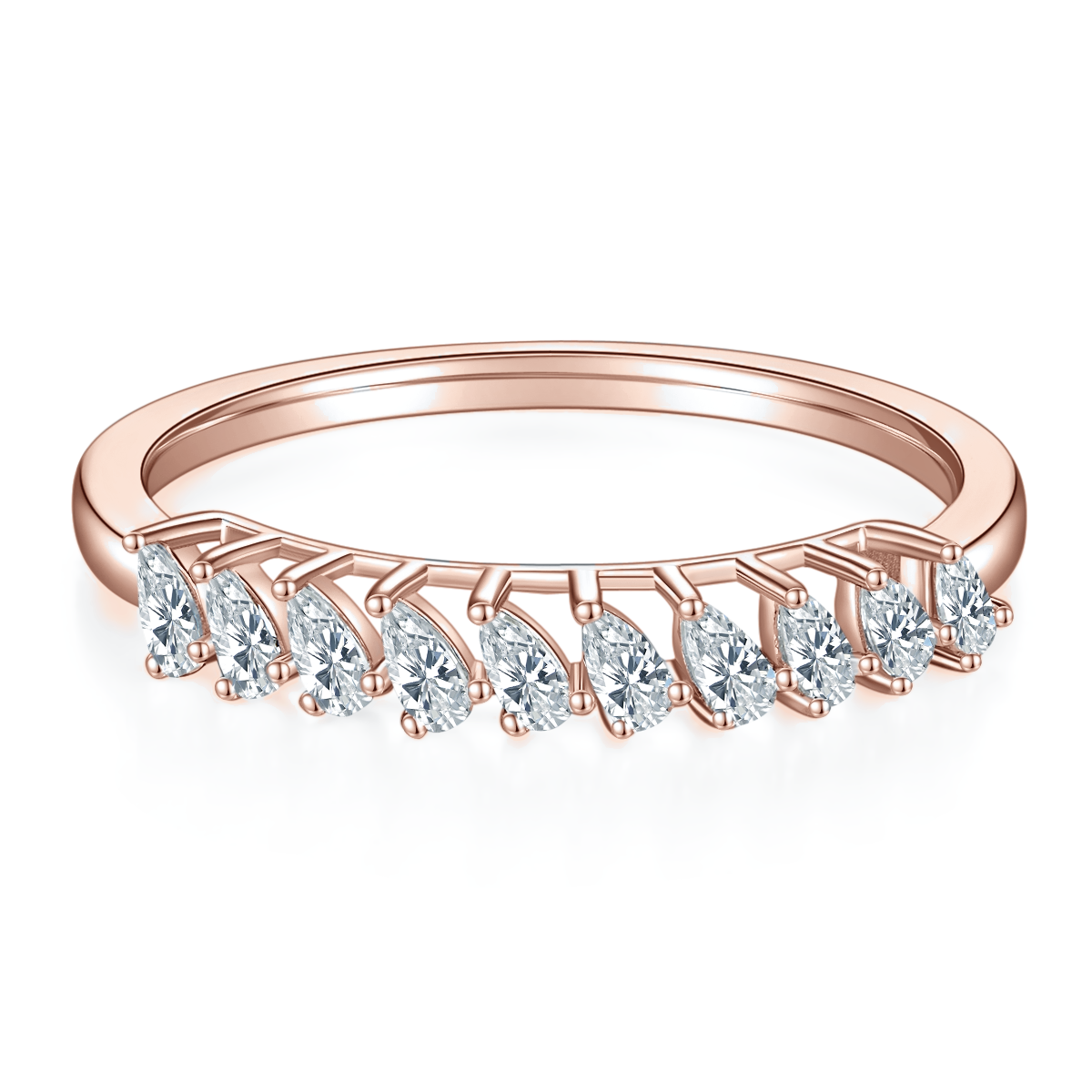 Maeve Pear Moissanite Half Eternity Band, front view