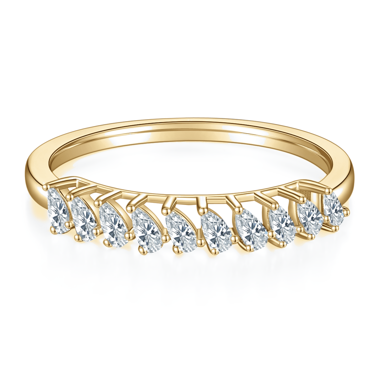 Maeve Pear Moissanite Half Eternity Band, front view