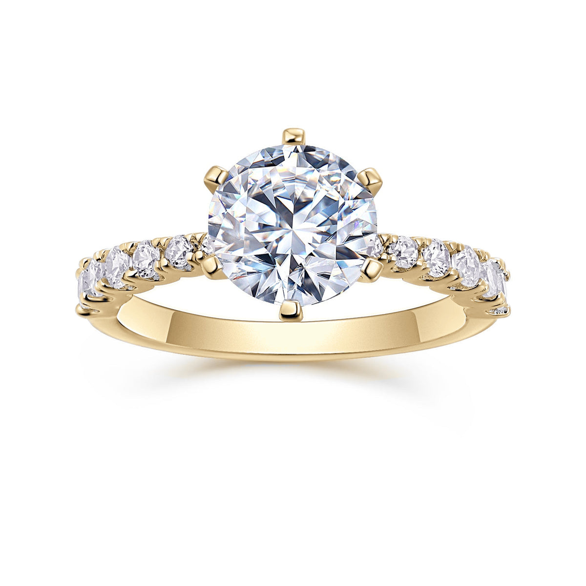 Maggie Round Moissanite Solitaire Engagement Ring in 18K yellow gold plating, front view