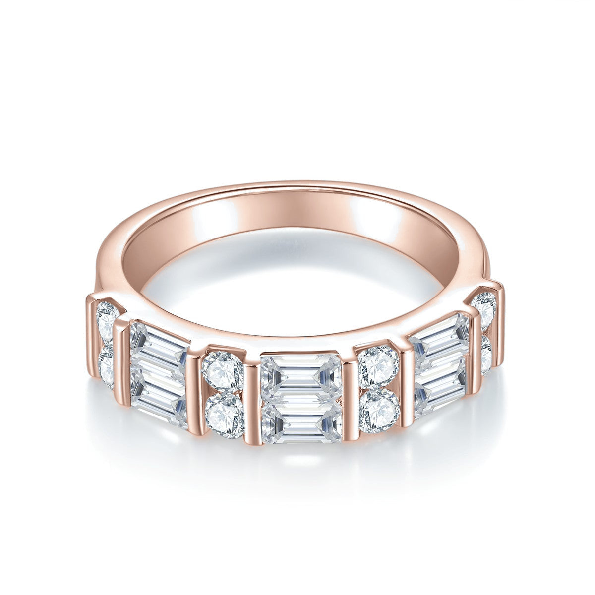 Mallory Moissanite Channel Eternity Band in 18K rose gold plating, front view