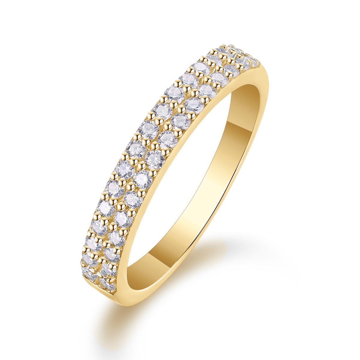 Mara Round Moissanite Double Row Pavé Wedding Band in 18K yellow gold plating