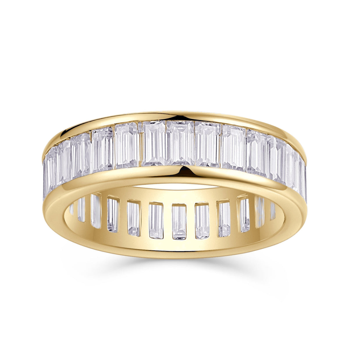 Maren Baguette Moissanite Channel Eternity Band in 18K yellow gold plating, front view