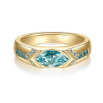 Margo Teal Marquise Moissanite Art Deco Ring in 18K yellow gold plating, front view