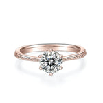 Marie Round Moissanite Six Prong Solitaire Engagement Ring in 18K rose gold plating, front view