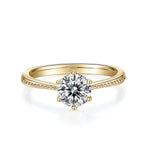 Marie Round Moissanite Six Prong Solitaire Engagement Ring in 18K yellow gold plating, front view