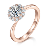 Marigold Round Moissanite Floral Halo Engagement Ring in 18K rose gold plating