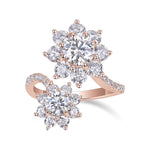 Marina Round Moissanite Toi et Moi Floral Ring in 18K rose gold plating, front view