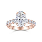 Marisa Oval Moissanite Side Stone Engagement Ring in 18K rose gold plating, front view