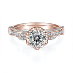 Matilda Round Moissanite Vintage Scroll Engagement Ring in 18K rose gold plating, front view
