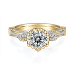 Matilda Round Moissanite Vintage Scroll Engagement Ring in 18K yellow gold plating, front view