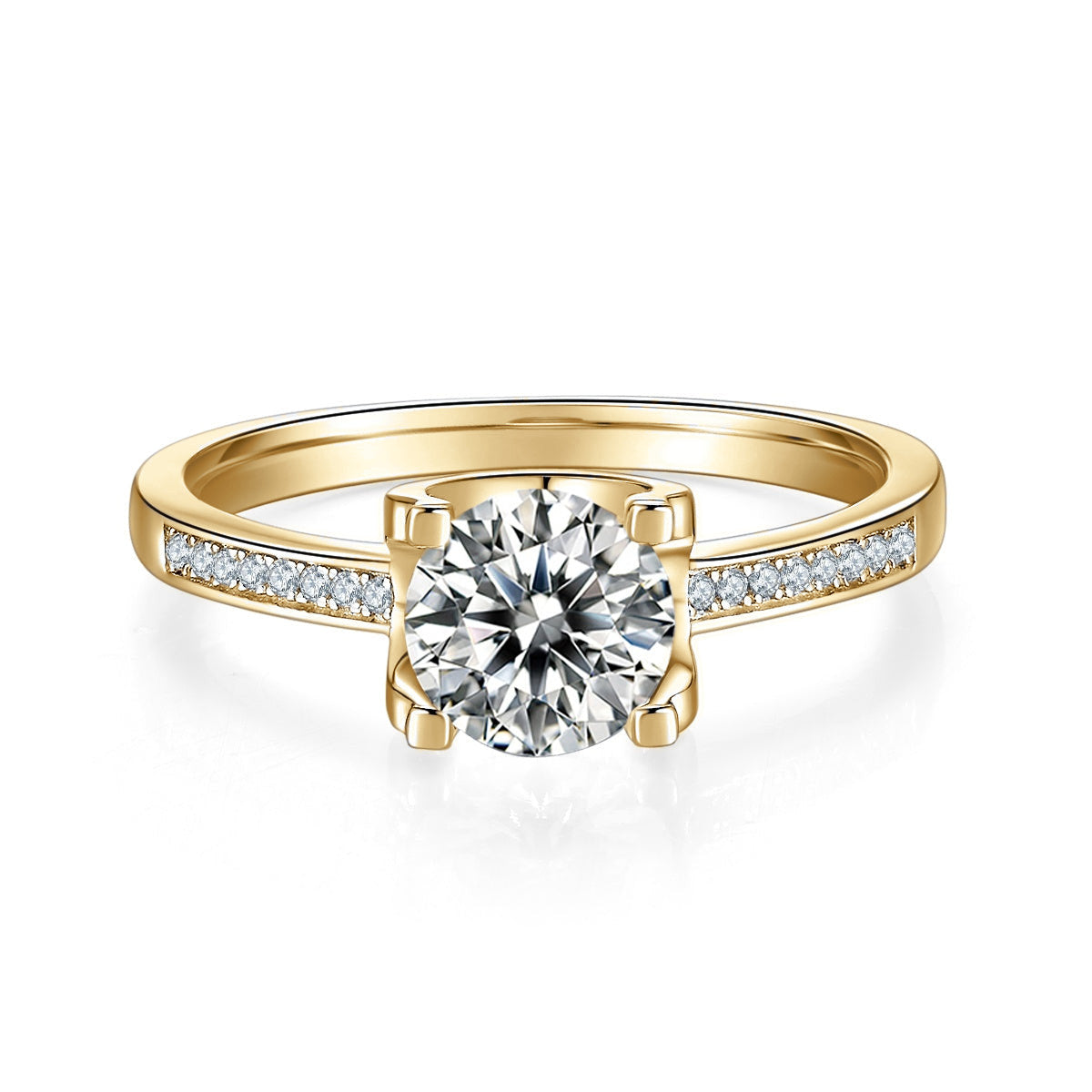 Meadow Round Moissanite Solitaire Engagement Ring in 18K yellow gold plating, front view