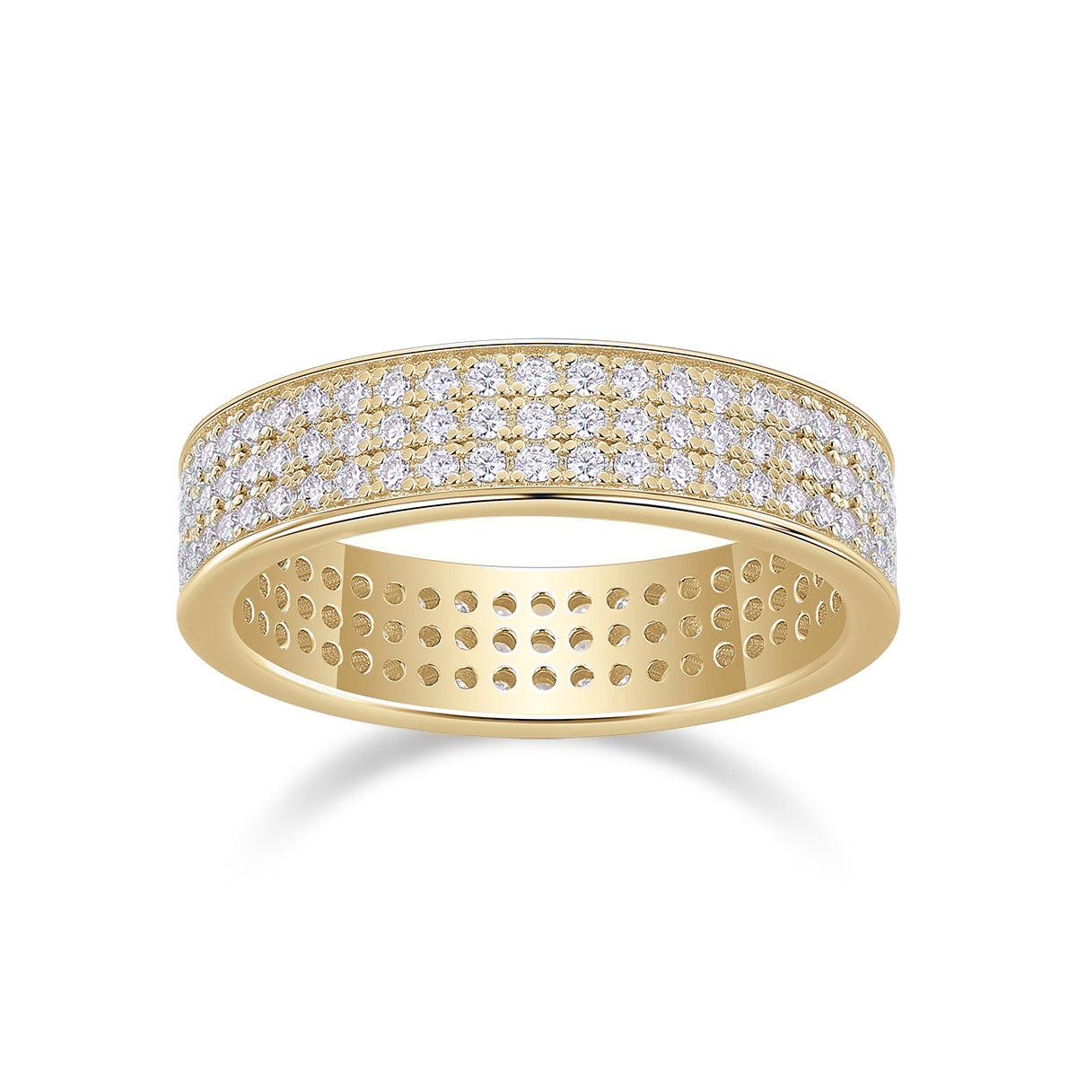 Megan Round Moissanite Wide Pavé Eternity Band in 18K yellow gold plating, front view