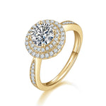Melanie Round Moissanite Double Halo Engagement Ring in 18K yellow gold plating, front view