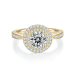 Melanie Round Moissanite Double Halo Engagement Ring in 18K yellow gold plating, front view