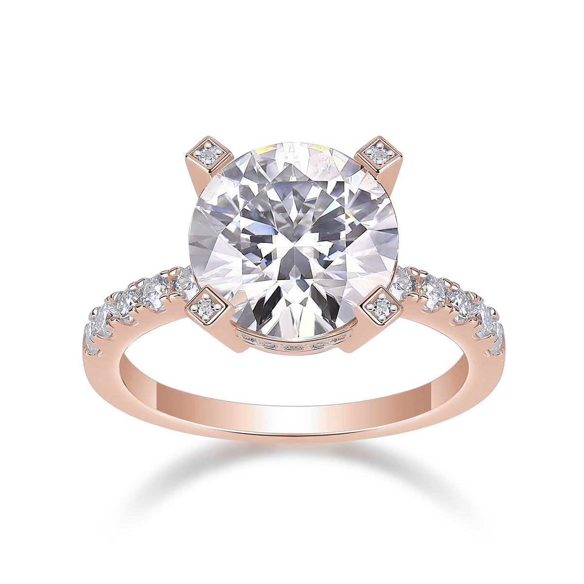 Melina Round Moissanite Pavé Engagement Ring in 18K rose gold plating, front view