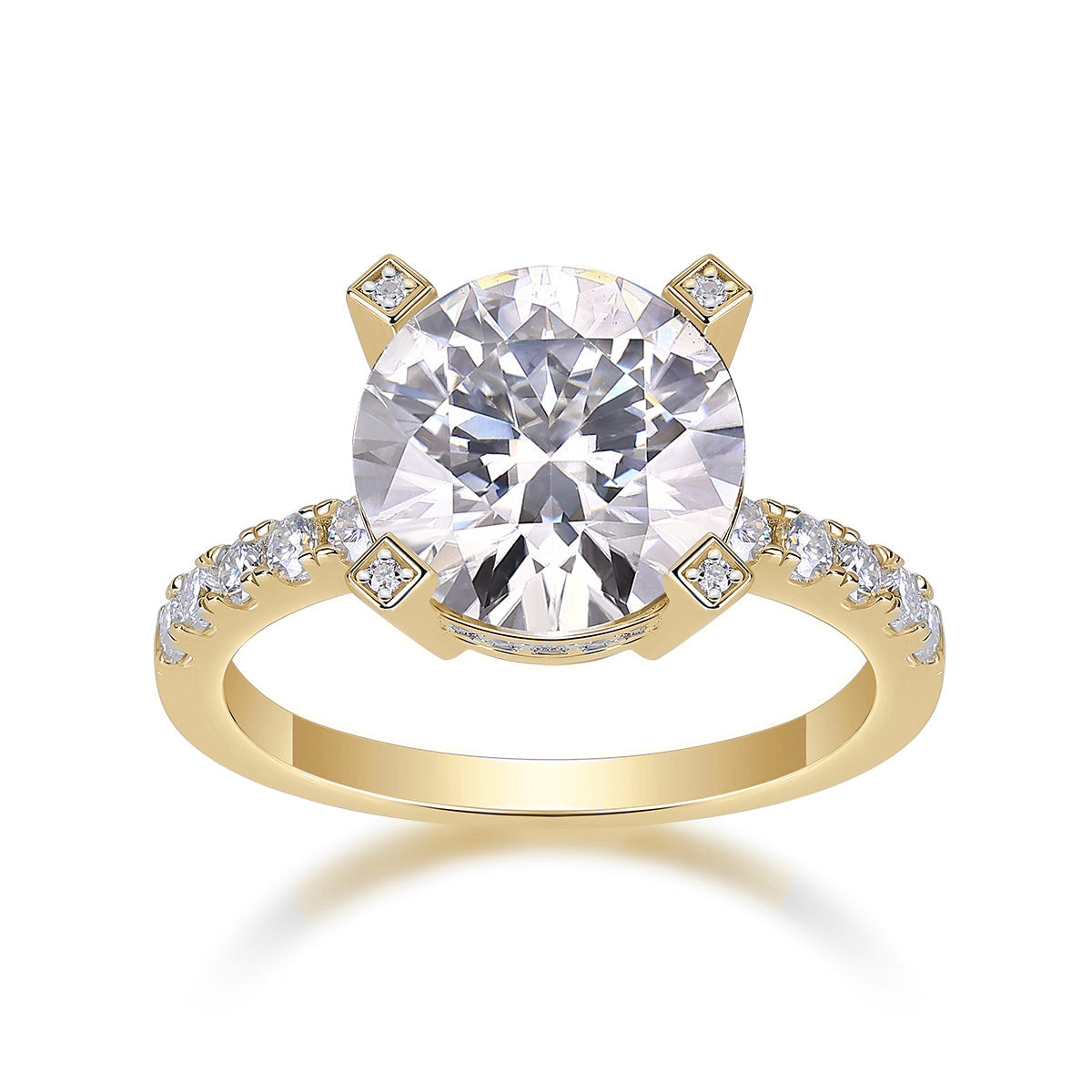 Melina Round Moissanite Pavé Engagement Ring in 18K yellow gold plating, front view