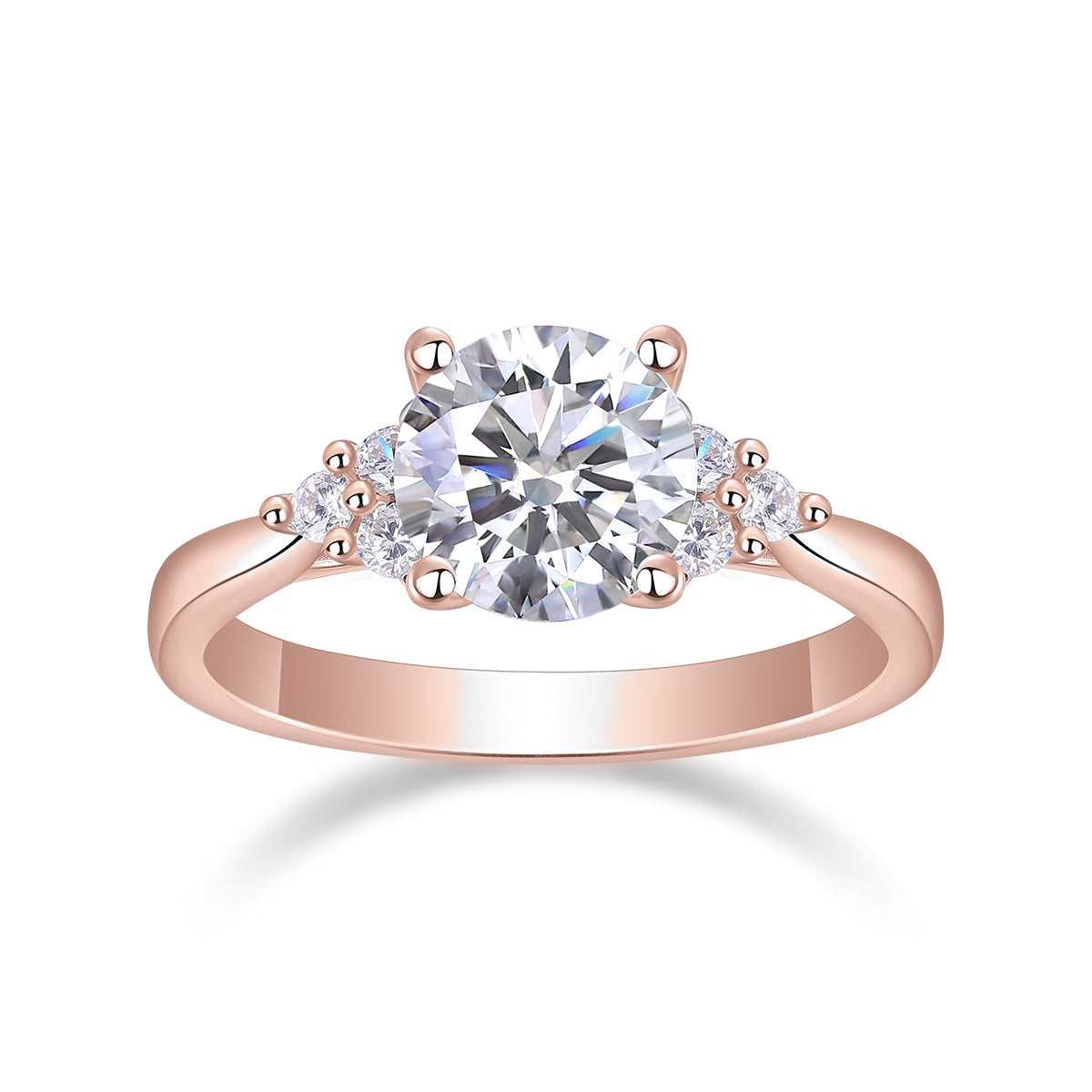 Melody Round Moissanite Side Stone Engagement Ring, front view