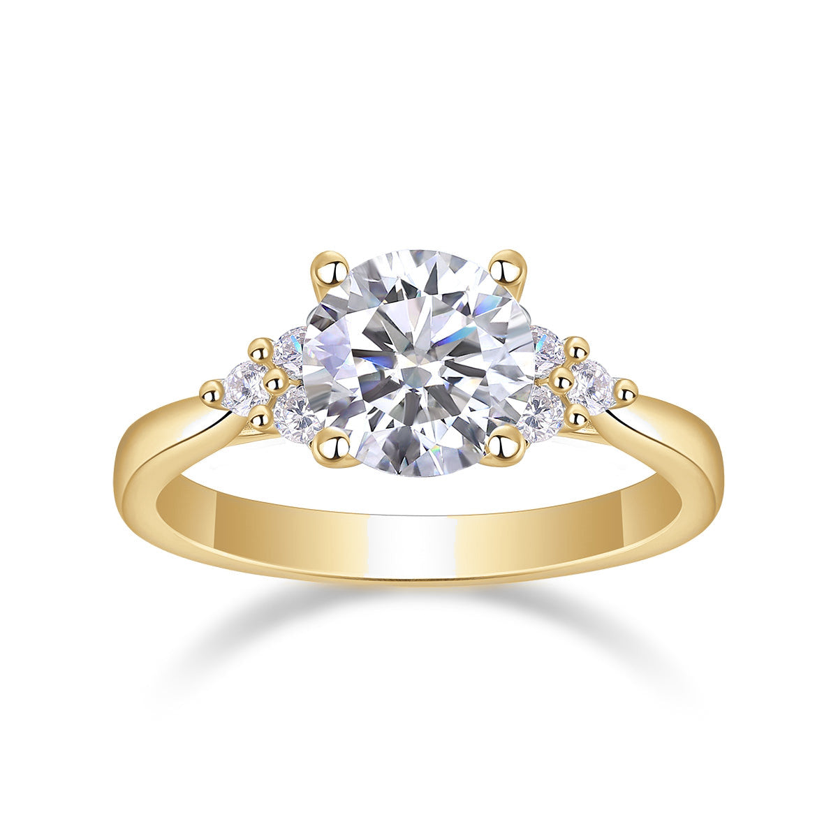 Melody Round Moissanite Side Stone Engagement Ring, front view