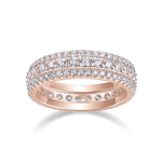 Meredith Round Moissanite Three Row Eternity Band in 18K rose gold plating, front view