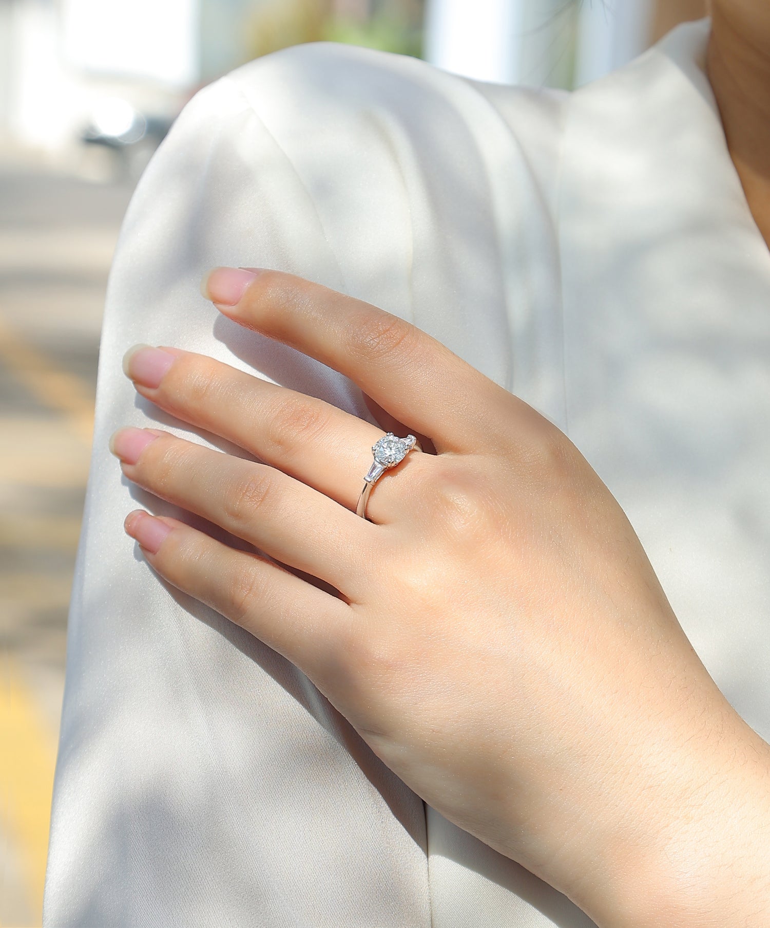 Carissie Round Baguette Accent Trilogy Engagement Ring 1 Ct