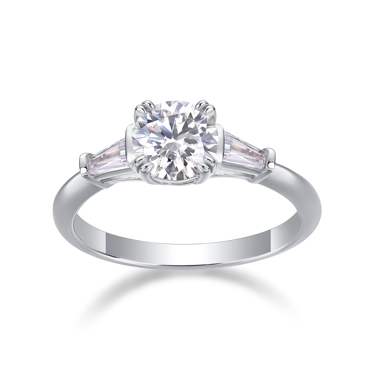 Carissie Round Baguette Accent Trilogy Engagement Ring 1 Ct