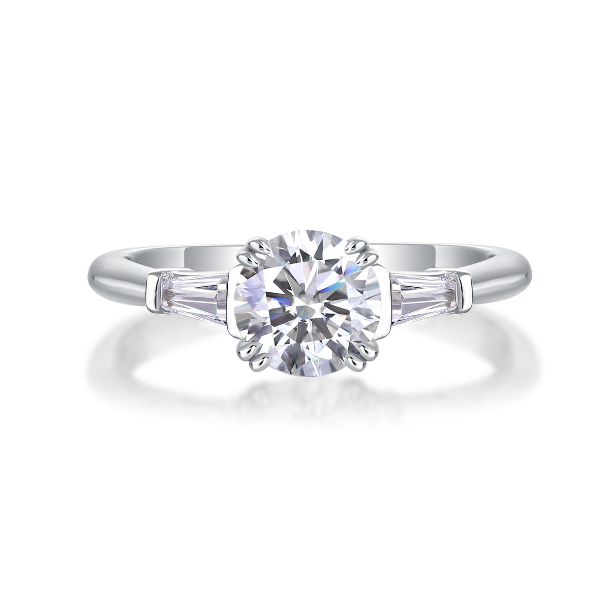Carissie Round Baguette Accent Trilogy Engagement Ring 1 Ct