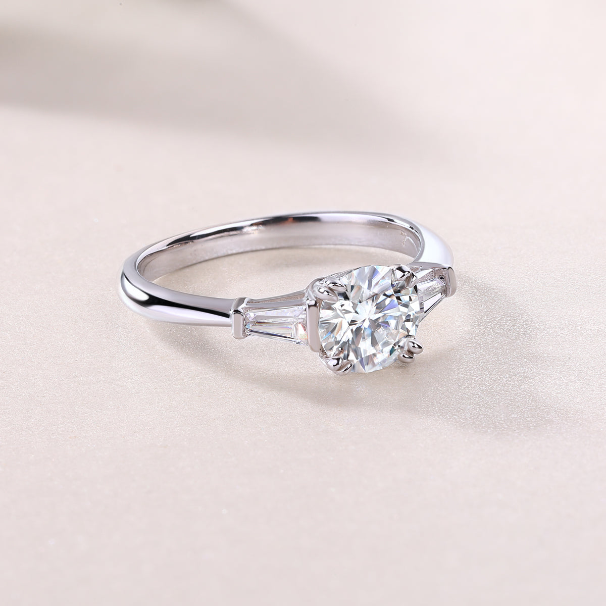 Carissie Round Baguette Accent Trilogy Engagement Ring 1 Ct