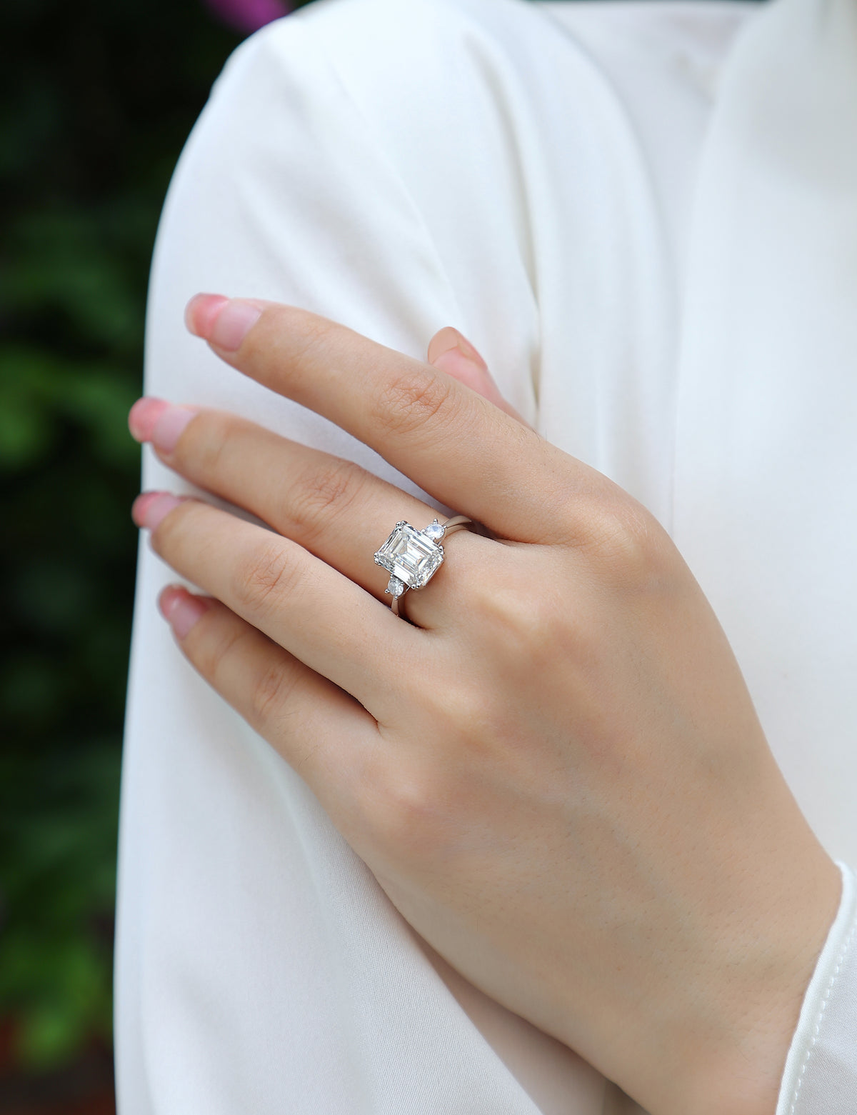 Carissie Classic Emerald Cut Three-Stone Engagement Ring
