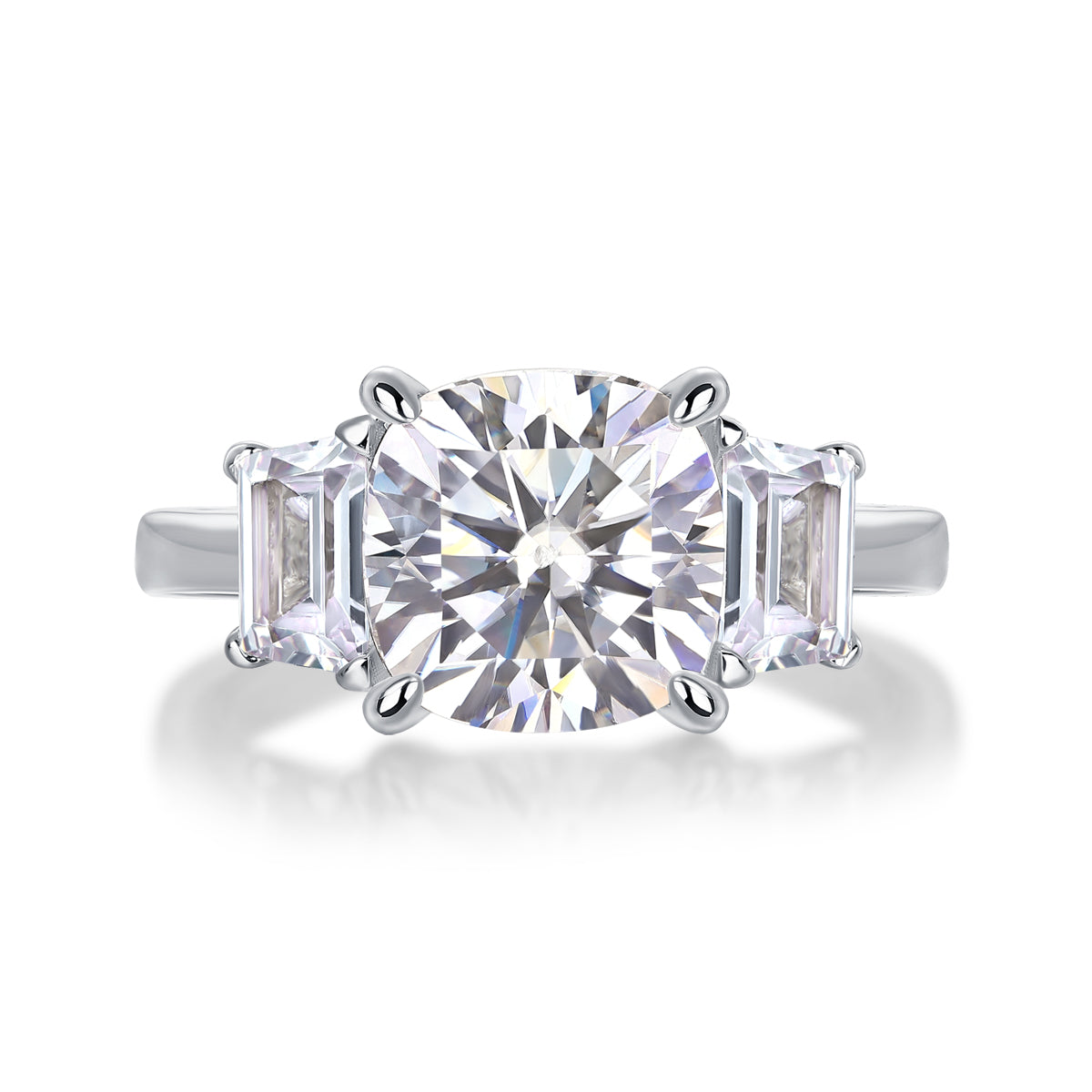 Carissie Cushion Baguette Three Stone Engagement Ring