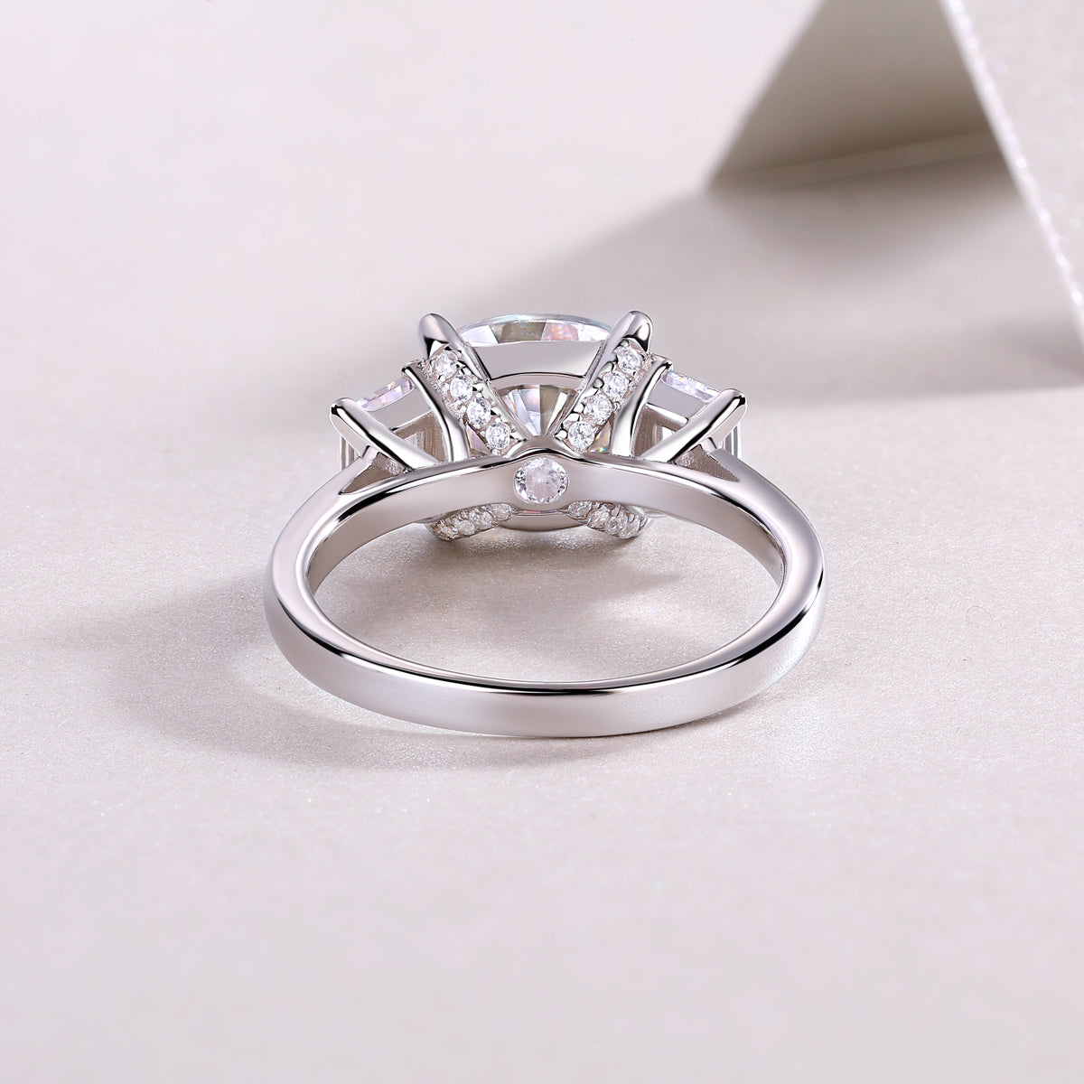 Carissie Cushion Baguette Three Stone Engagement Ring