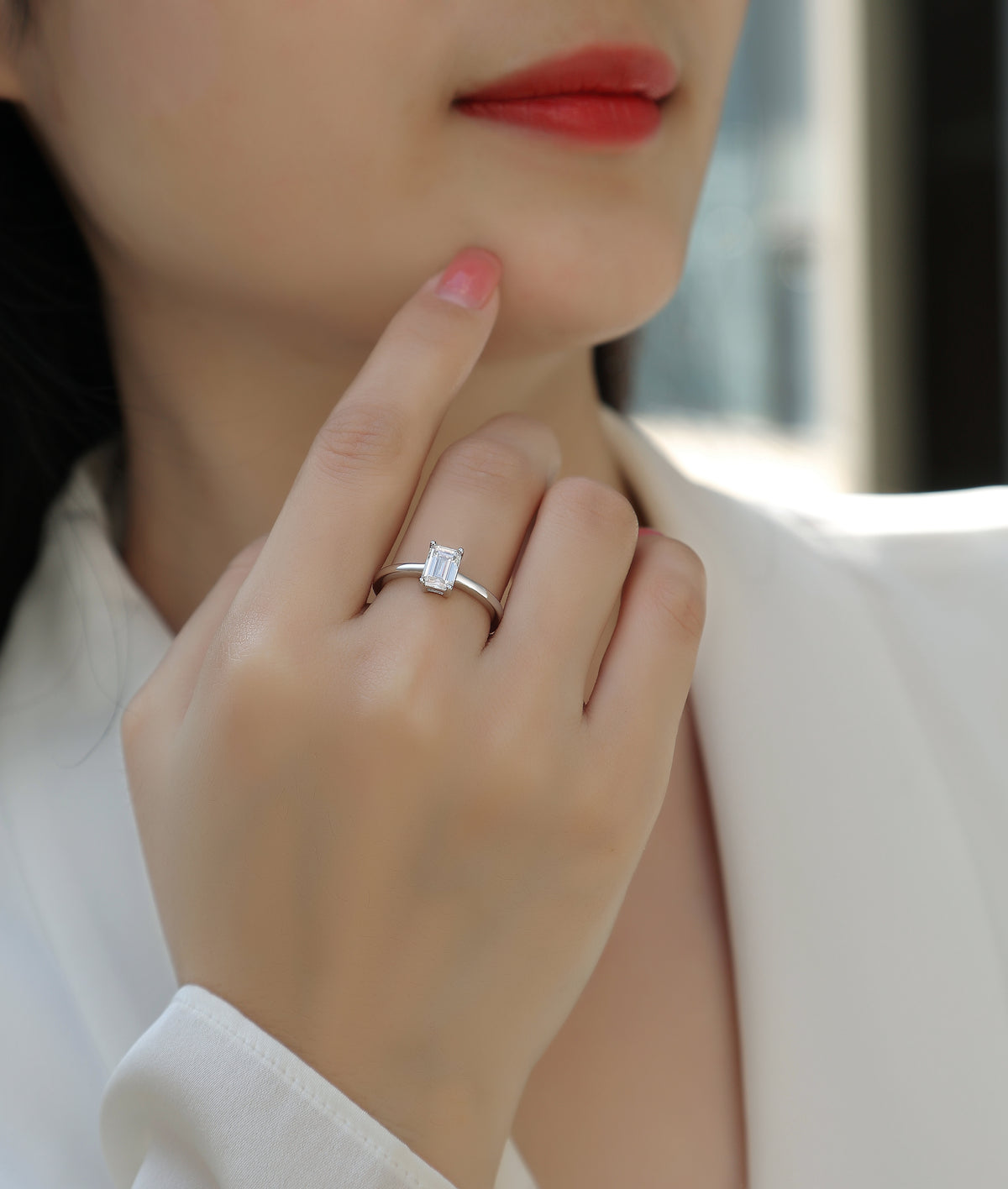 Carissie Emerald Cut Prong Solitaire Engagement Ring