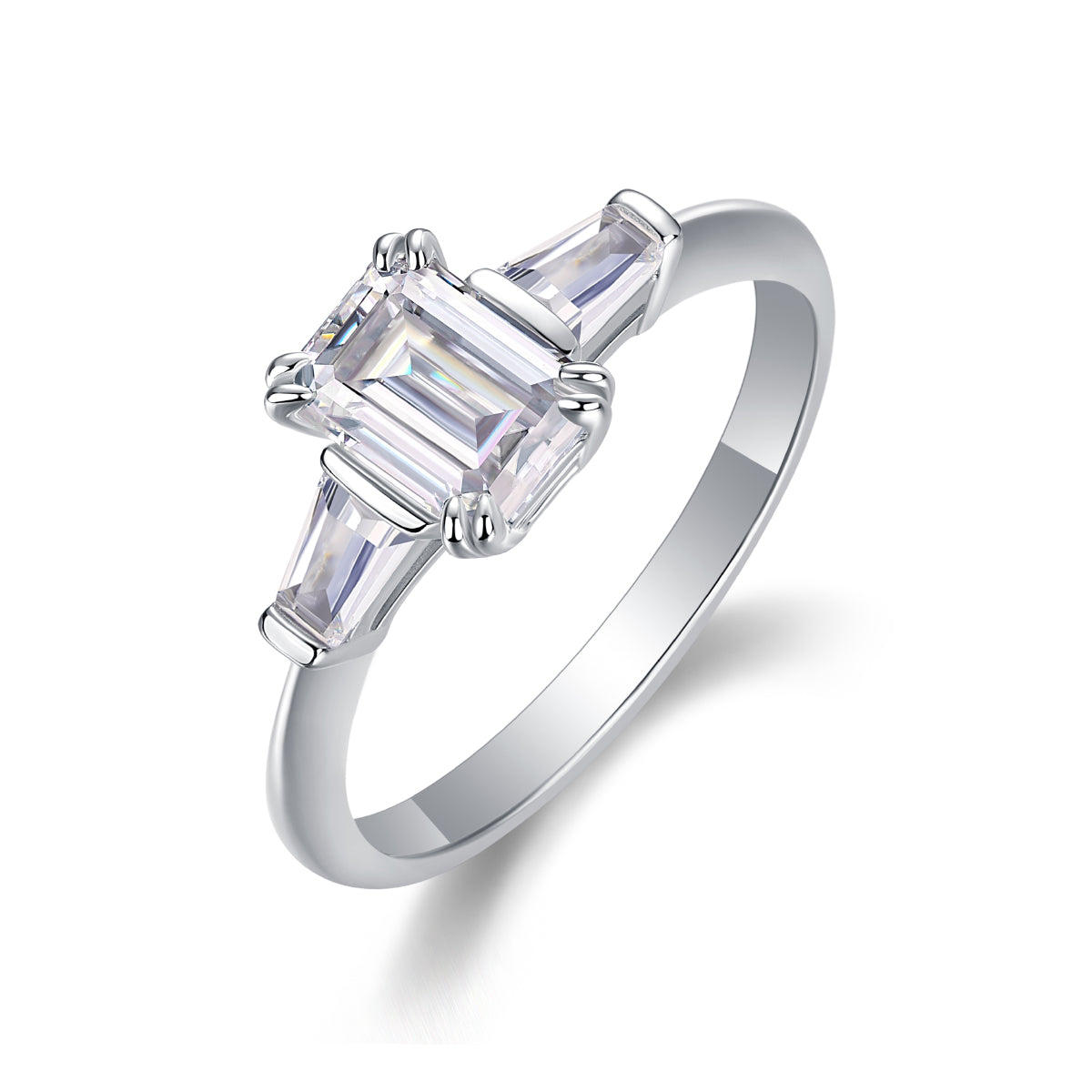 Carissie Emerald Cut Tapered Baguette Claw-Set Engagement Ring