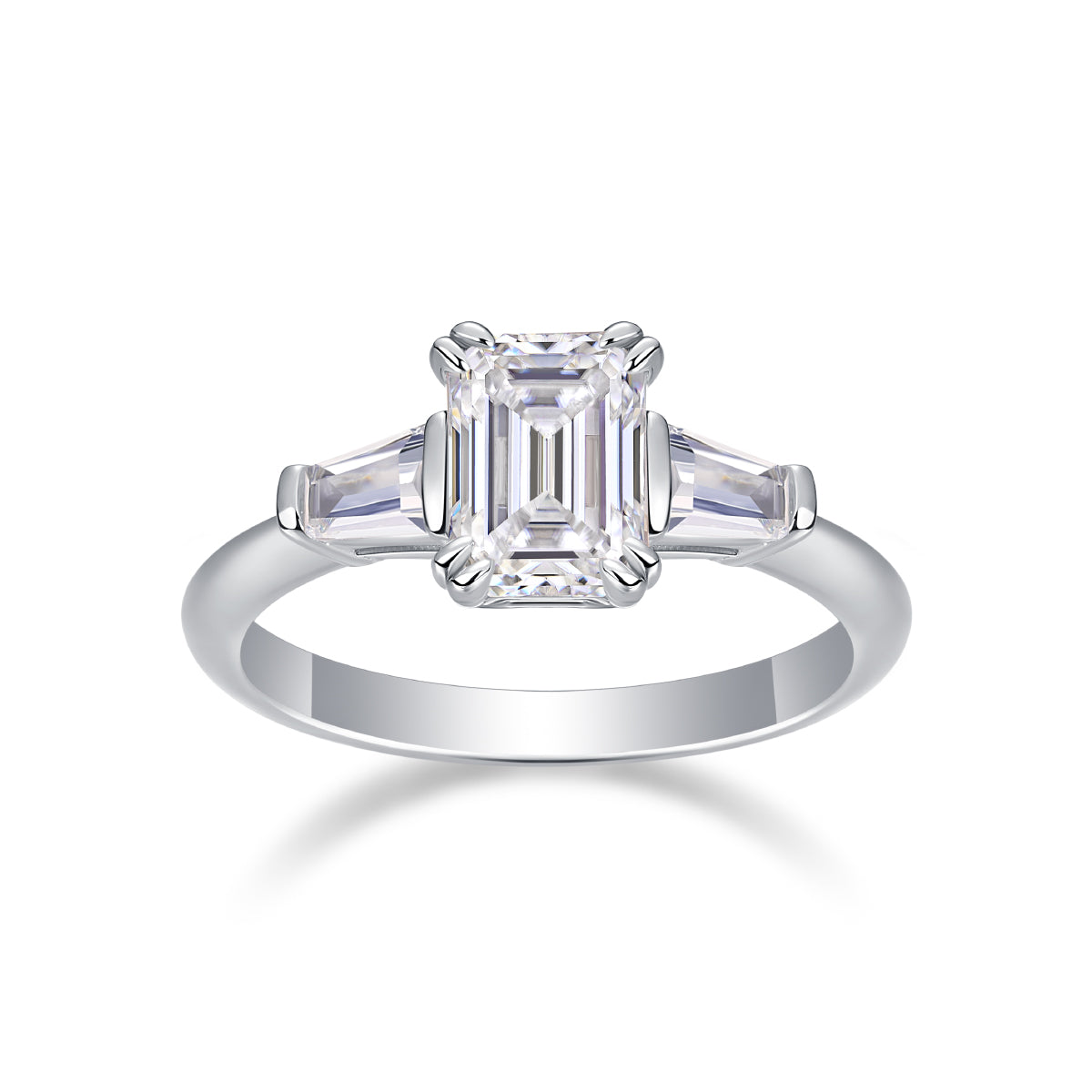 Carissie Emerald Cut Tapered Baguette Claw-Set Engagement Ring