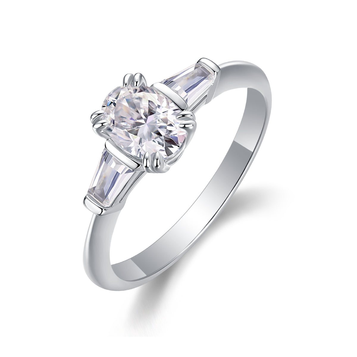Carissie Vintage Baguette Accent Claw-Set Engagement Ring