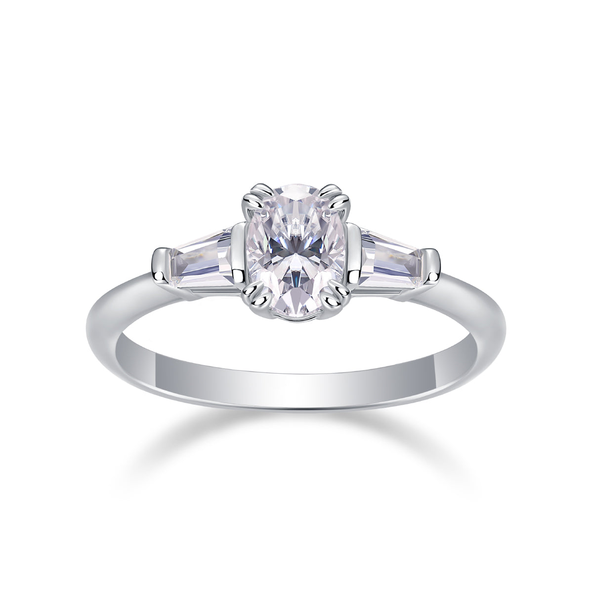 Carissie Vintage Baguette Accent Claw-Set Engagement Ring