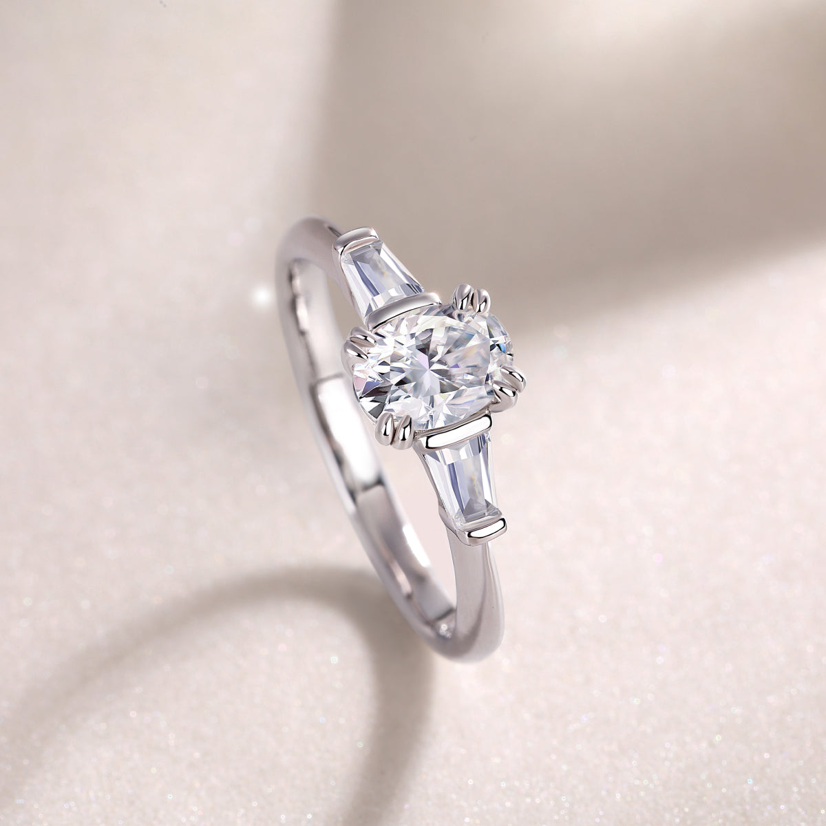 Carissie Vintage Baguette Accent Claw-Set Engagement Ring