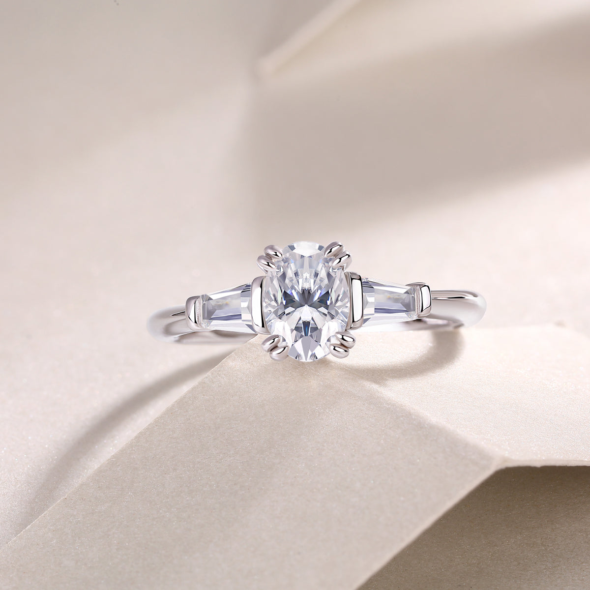 Carissie Vintage Baguette Accent Claw-Set Engagement Ring