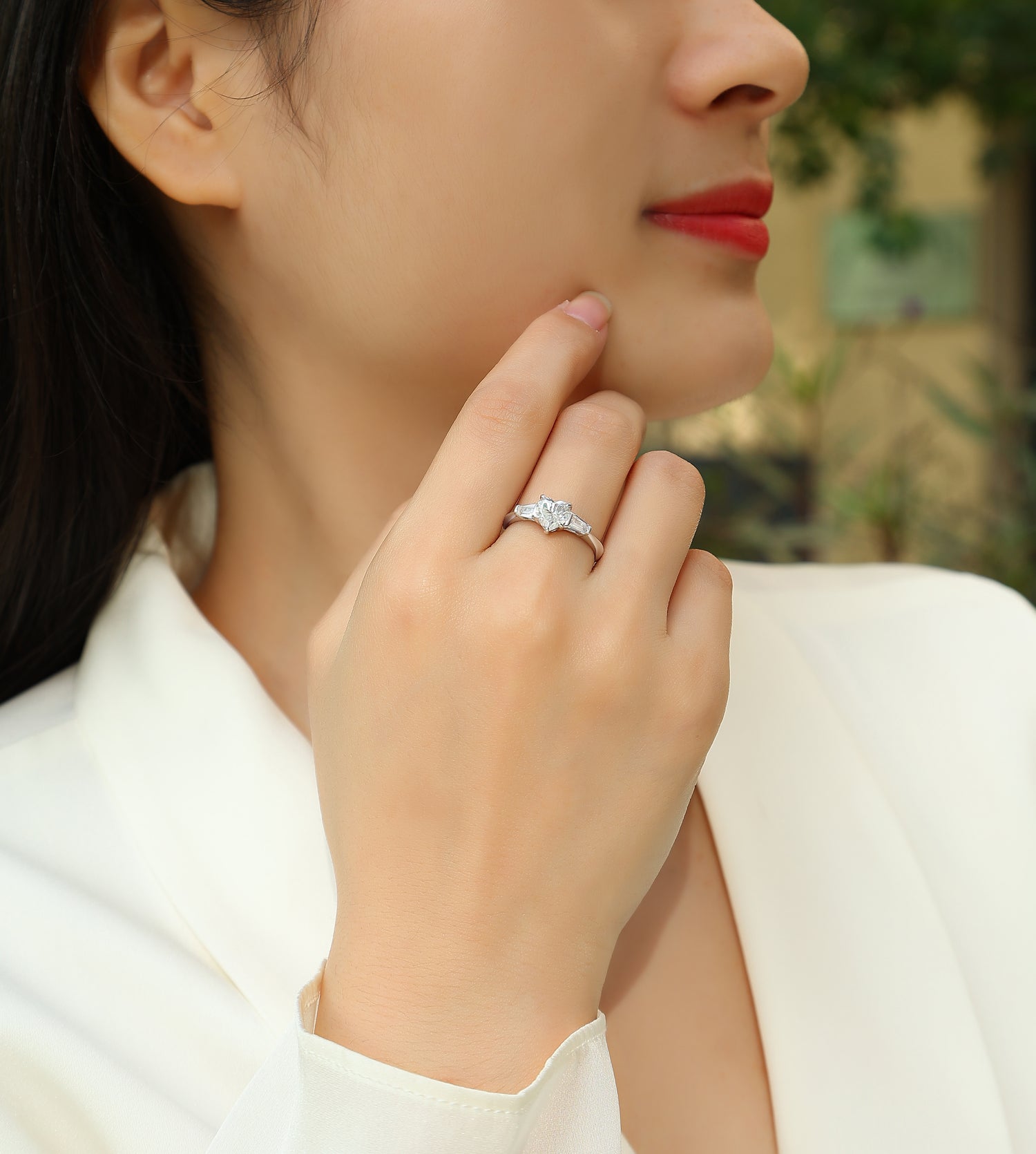 Carissie Heart Baguette Trilogy Engagement Ring