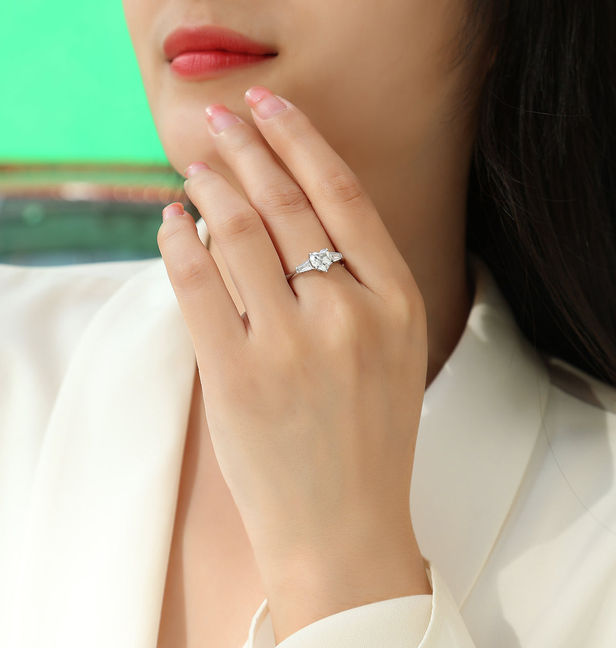 Carissie Heart Baguette Trilogy Engagement Ring